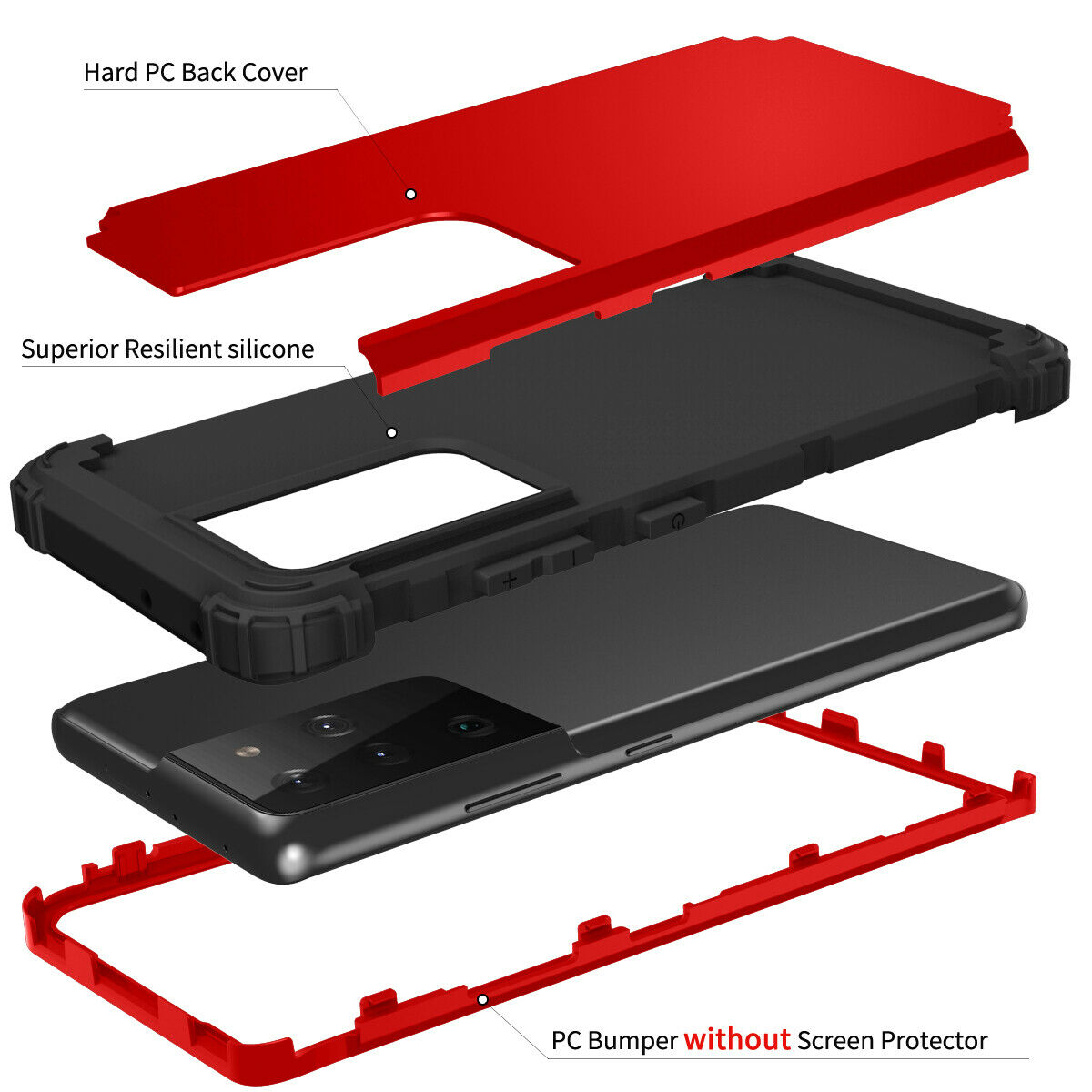 For Samsung Galaxy S21 S21 Ultra S21 Plus Hybrid Rugged Shockproof PC Case Cover - carolay.co