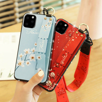 Glitter Bling Diamond Leather Strap Stand Wallet Back Case For iPhone - carolay.co