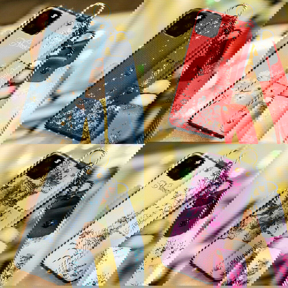 Glitter Bling Diamond Leather Strap Stand Wallet Back Case For iPhone - carolay.co