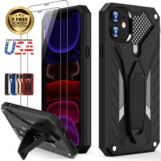 Heavy Duty Shockproof Stand Cover Glass Screen Protector For iPhone - carolay.co