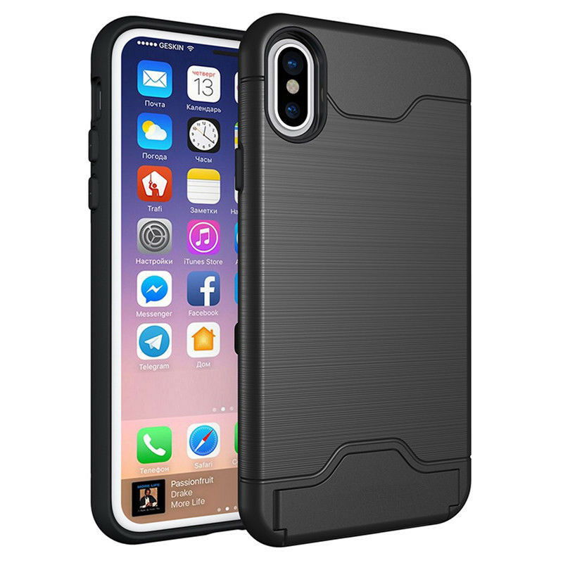 Kickstand Card Pocket Armor Shockproof Hybrid Cover For iPhone - carolay.co