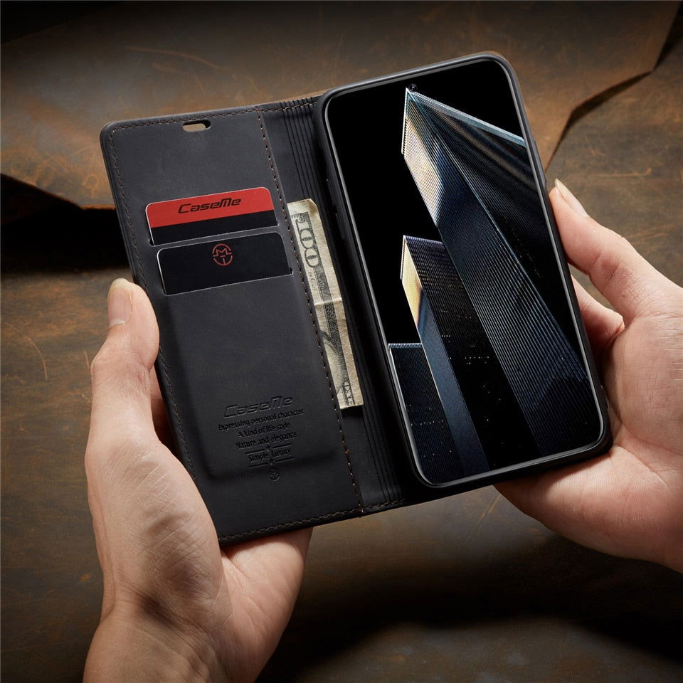 Leather Case Retro Purse Magnetic Card Holder Wallet Cover Samsung - carolay.co