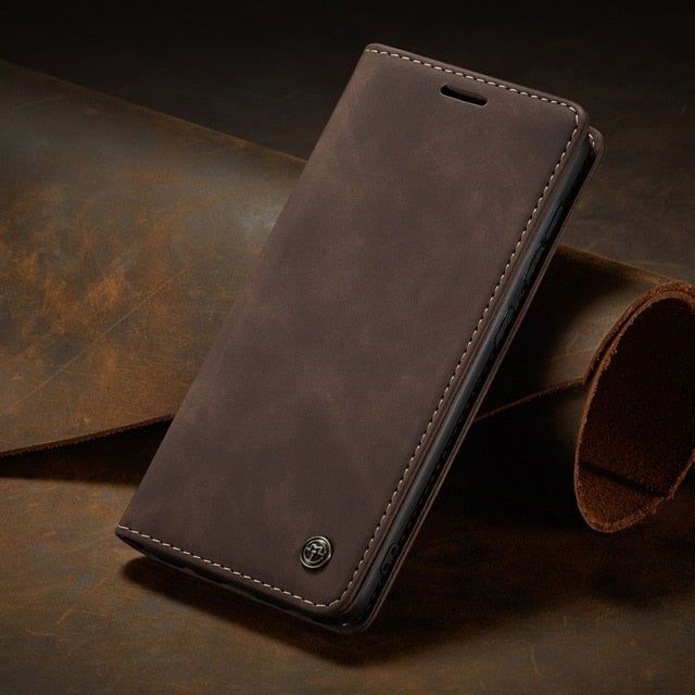 Leather Case Retro Purse Magnetic Card Holder Wallet Cover Samsung - carolay.co