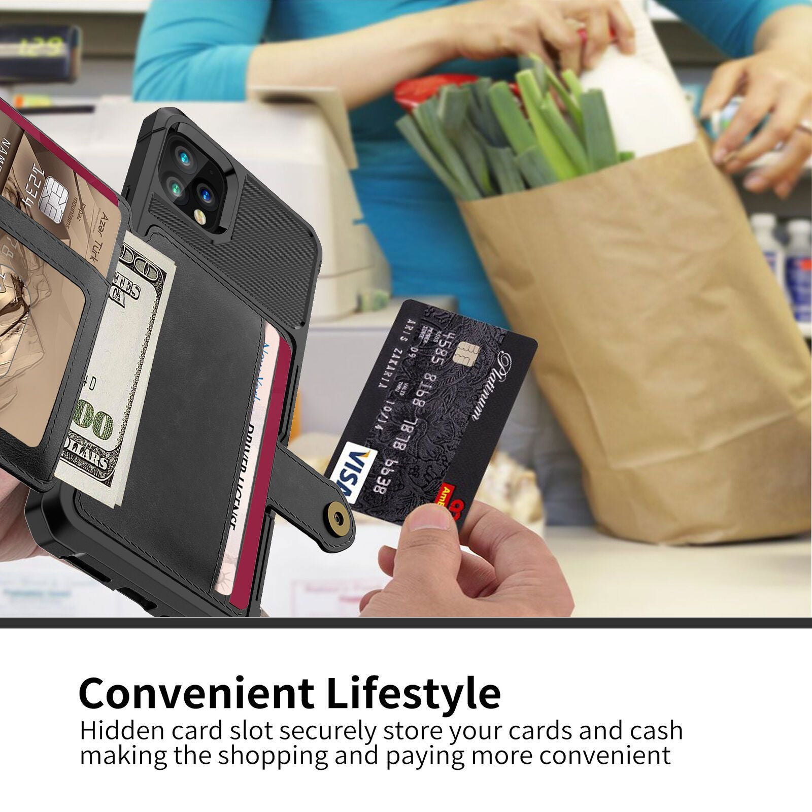 Leather Holder Flip Card Wallet Cover For iPhone - carolay.co