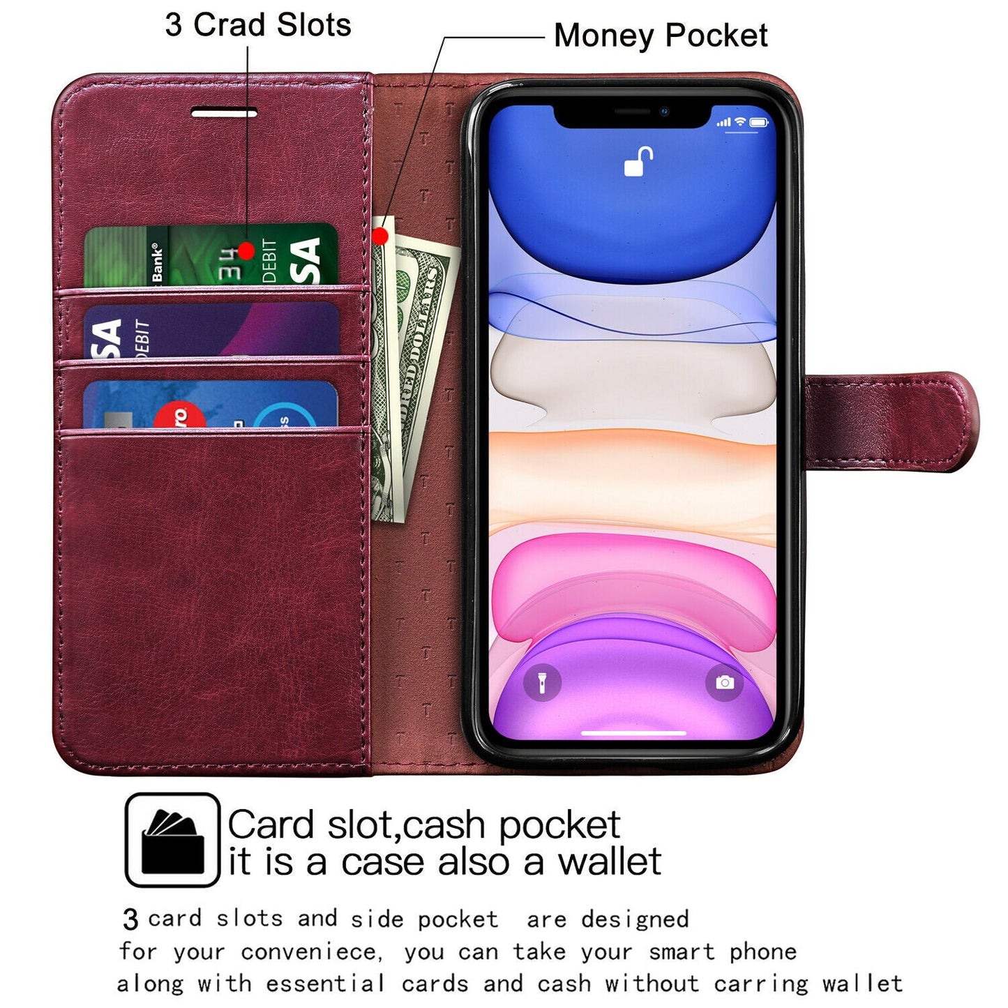 Leather Wallet Case Flip Magnetic Stand Card for iPhone - carolay.co