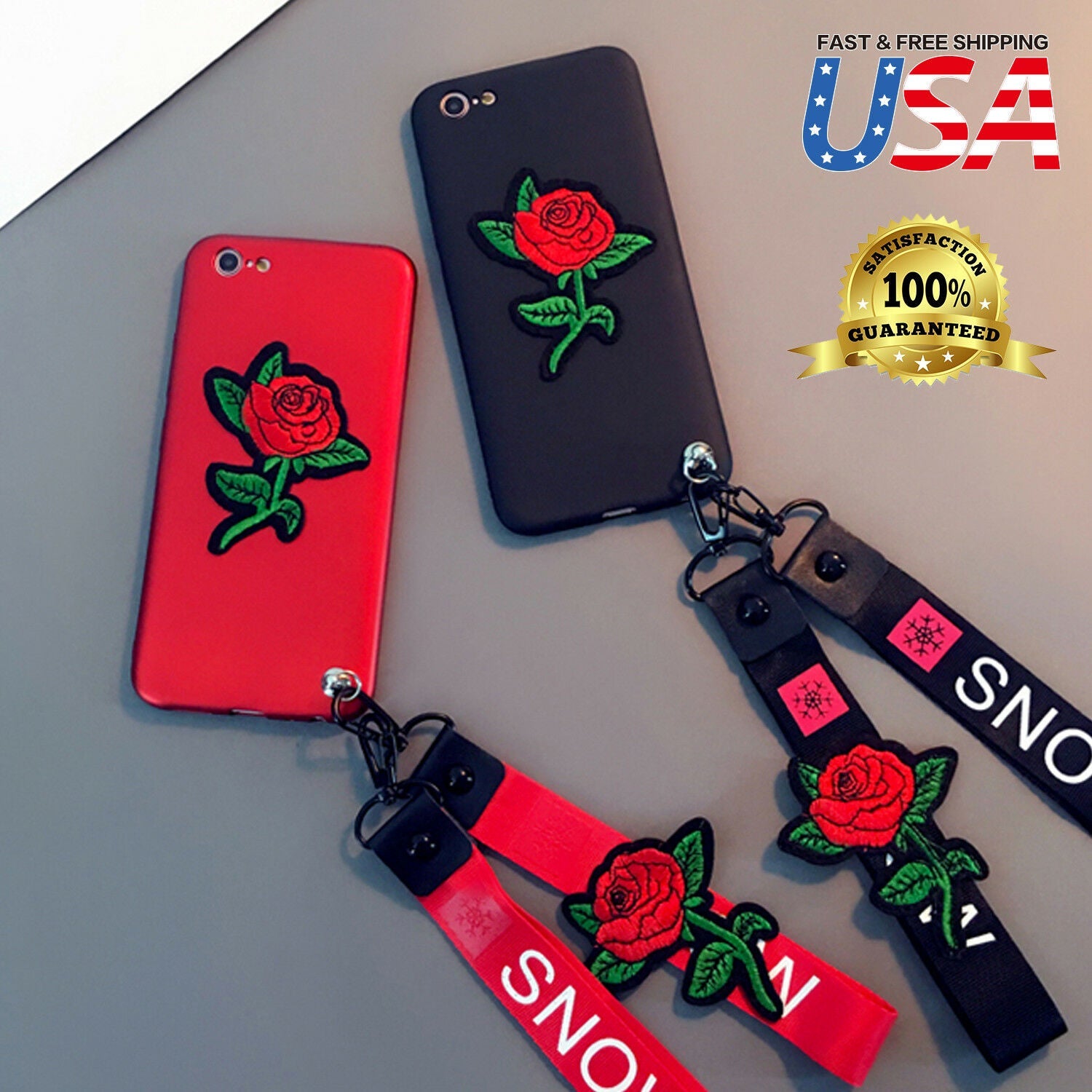 Luxury Embroidery Rose Flower Neck Strap Soft case For iPhone - carolay.co