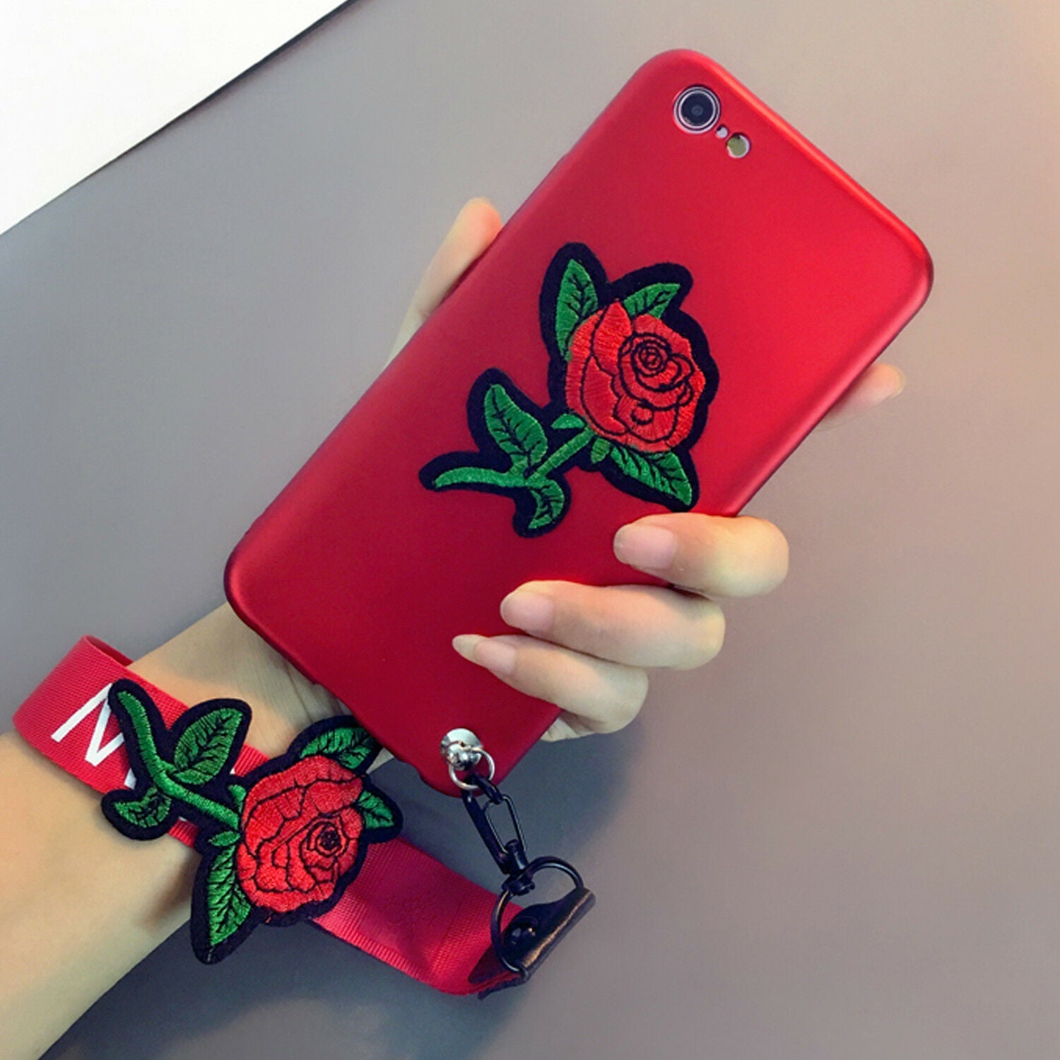 Luxury Embroidery Rose Flower Neck Strap Soft case For iPhone - carolay.co