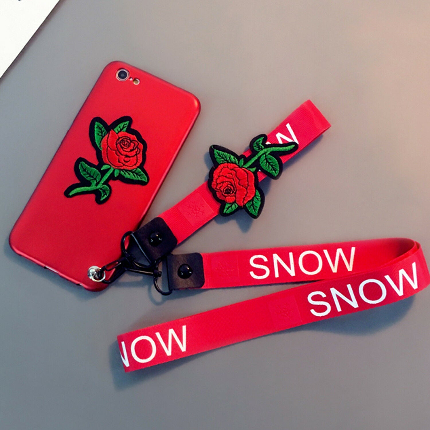 Luxury Embroidery Rose Flower Neck Strap Soft case For iPhone - carolay.co