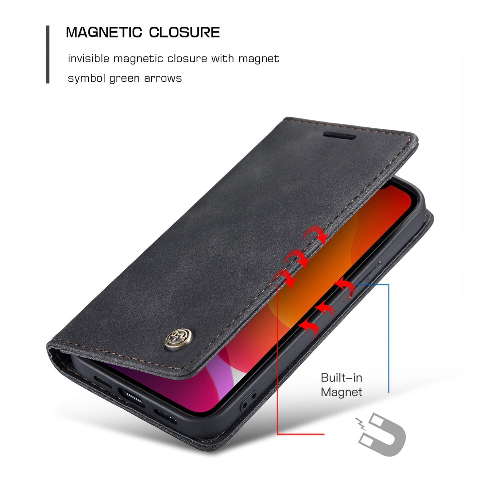 Magnetic Leather Flip Case Leather Fitted Soft Retro for iPhone - carolay.co