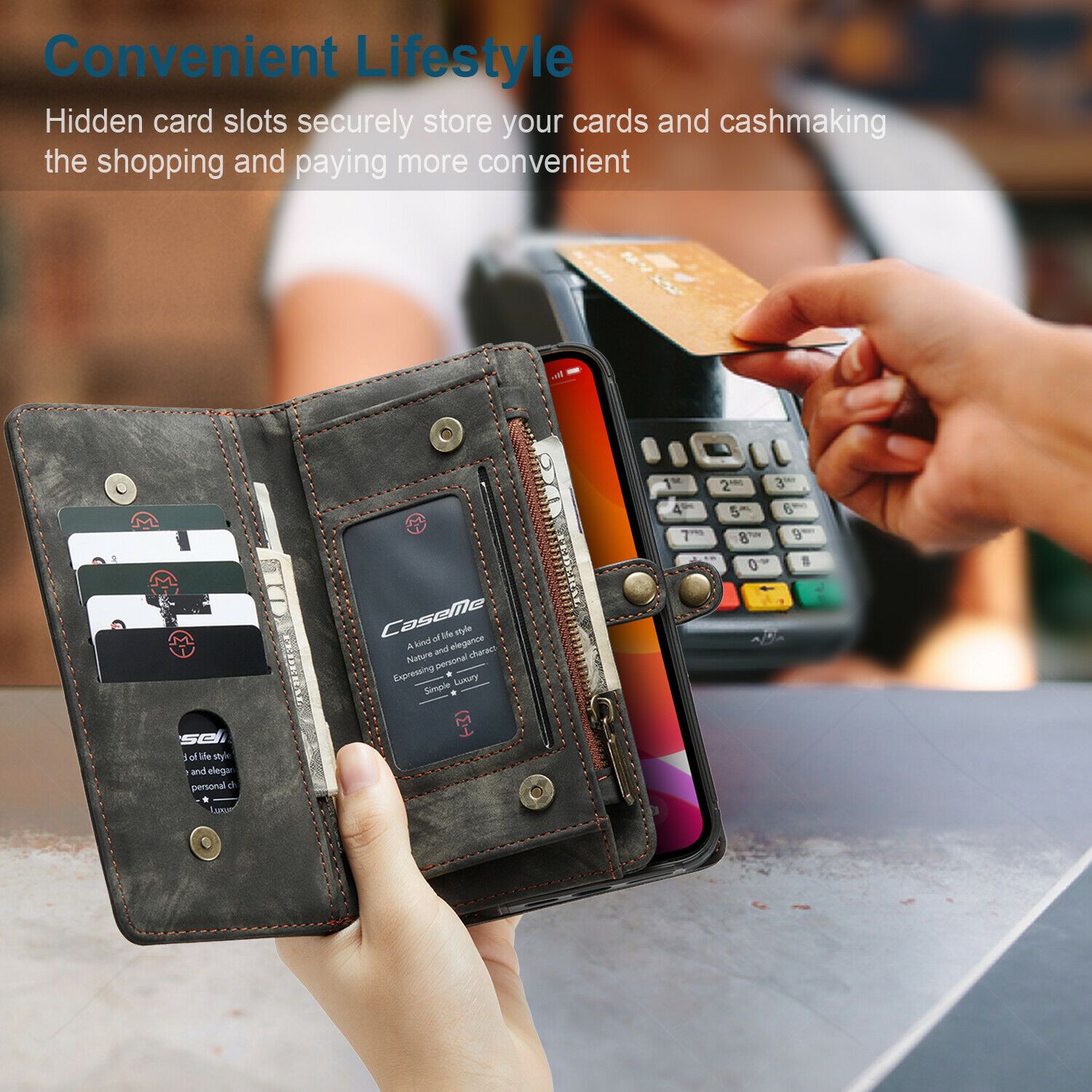 Magnetic Zipper Leather Wallet Case For iPhone - carolay.co