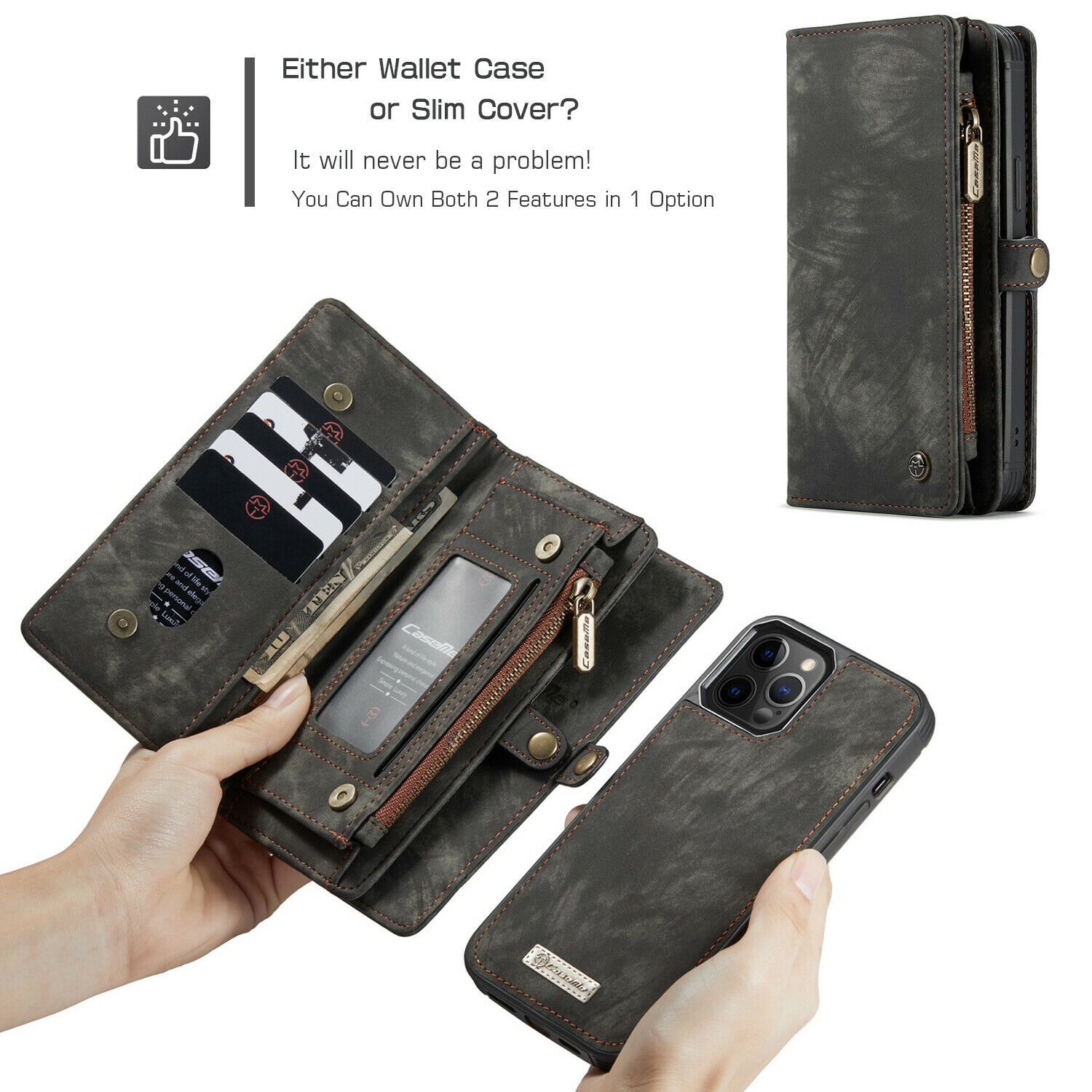 Magnetic Zipper Leather Wallet Case For iPhone - carolay.co