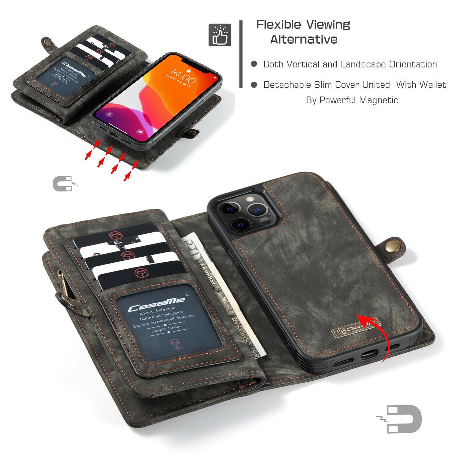 Magnetic Zipper Leather Wallet Case For iPhone - carolay.co