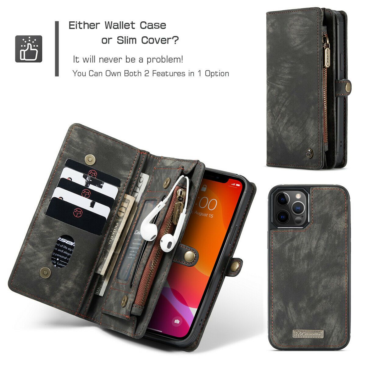 Magnetic Zipper Leather Wallet Case For iPhone - carolay.co