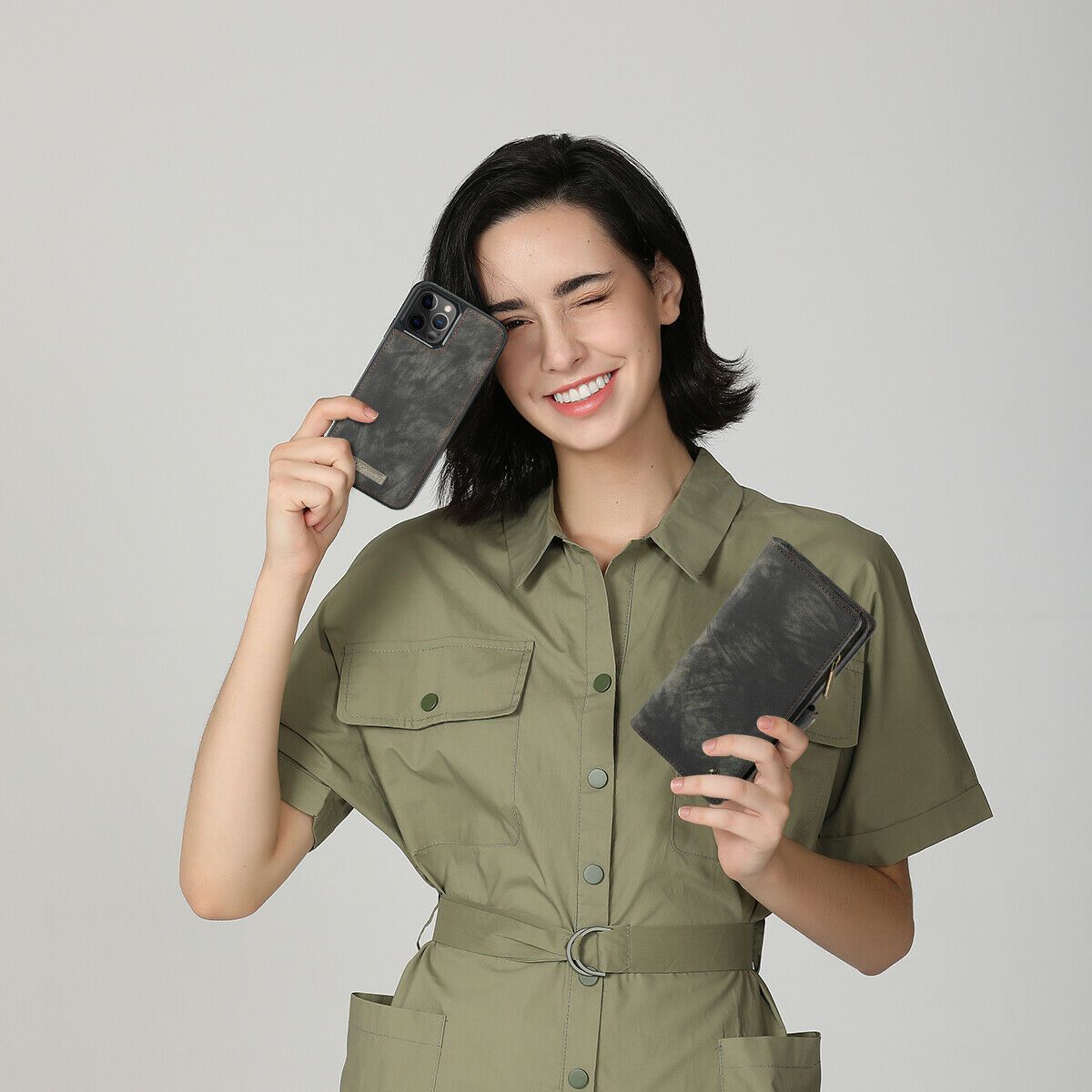 Magnetic Zipper Leather Wallet Case For iPhone - carolay.co