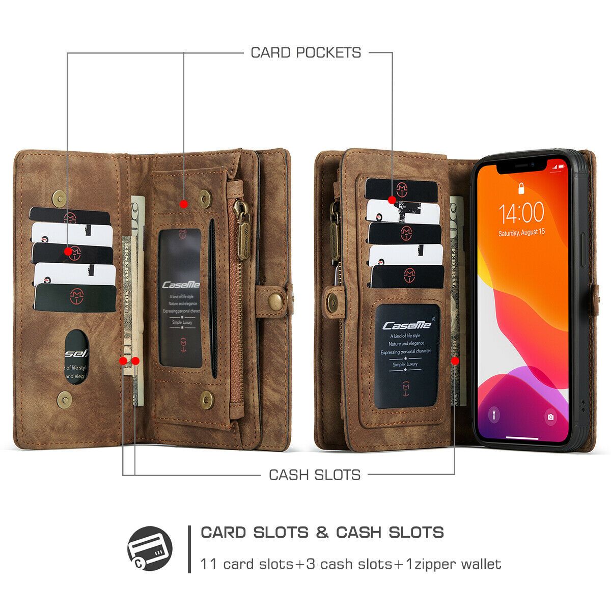 Magnetic Zipper Leather Wallet Case For iPhone - carolay.co