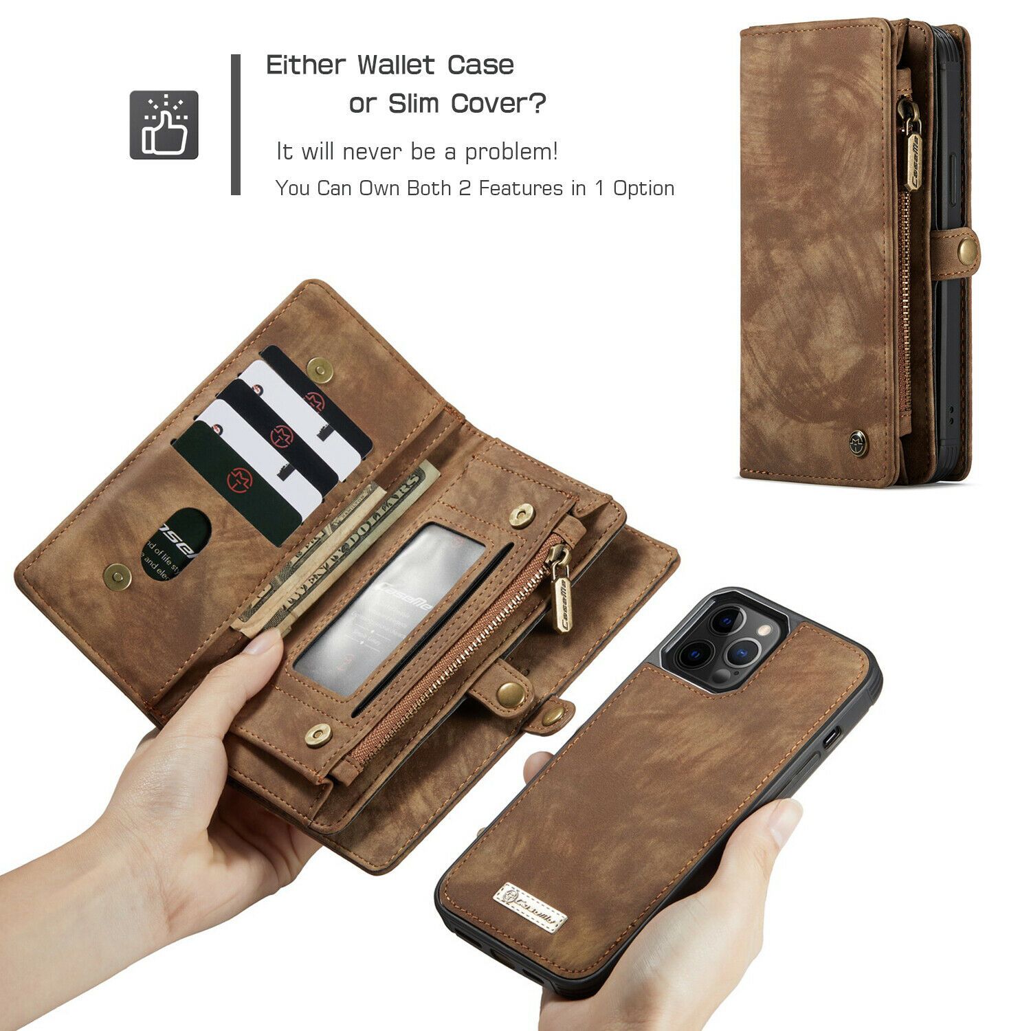 Magnetic Zipper Leather Wallet Case For iPhone - carolay.co