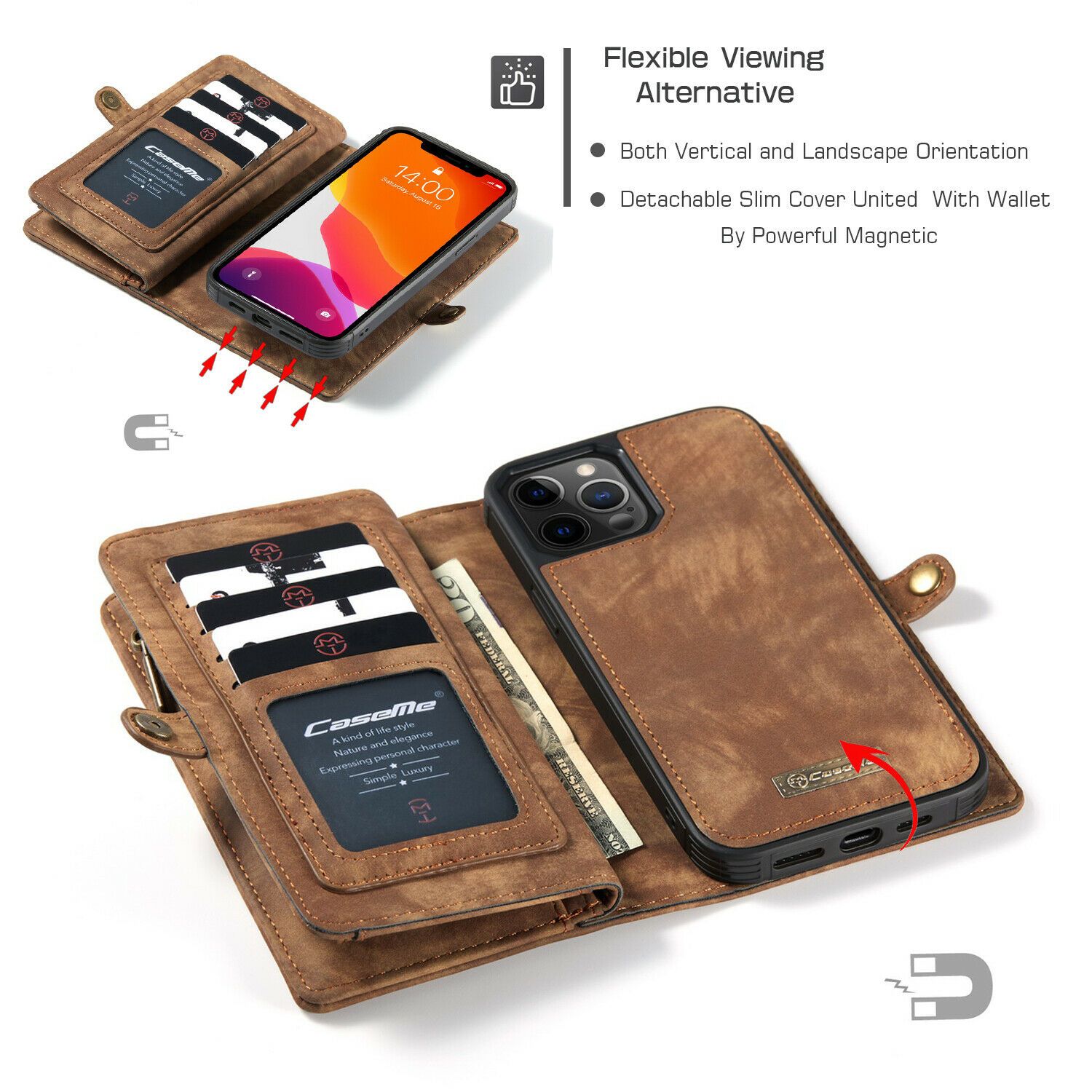 Magnetic Zipper Leather Wallet Case For iPhone - carolay.co