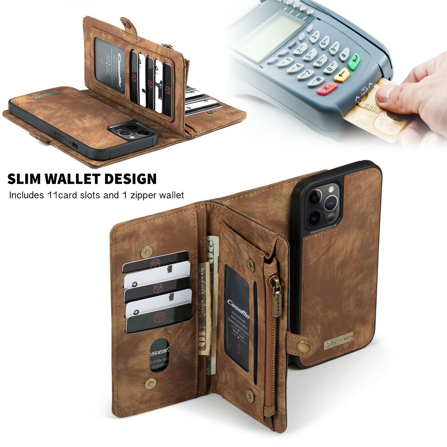 Magnetic Zipper Leather Wallet Case For iPhone - carolay.co