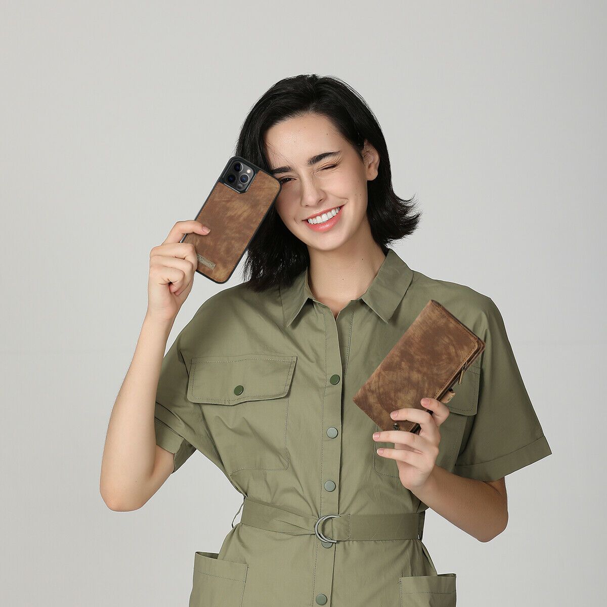 Magnetic Zipper Leather Wallet Case For iPhone - carolay.co
