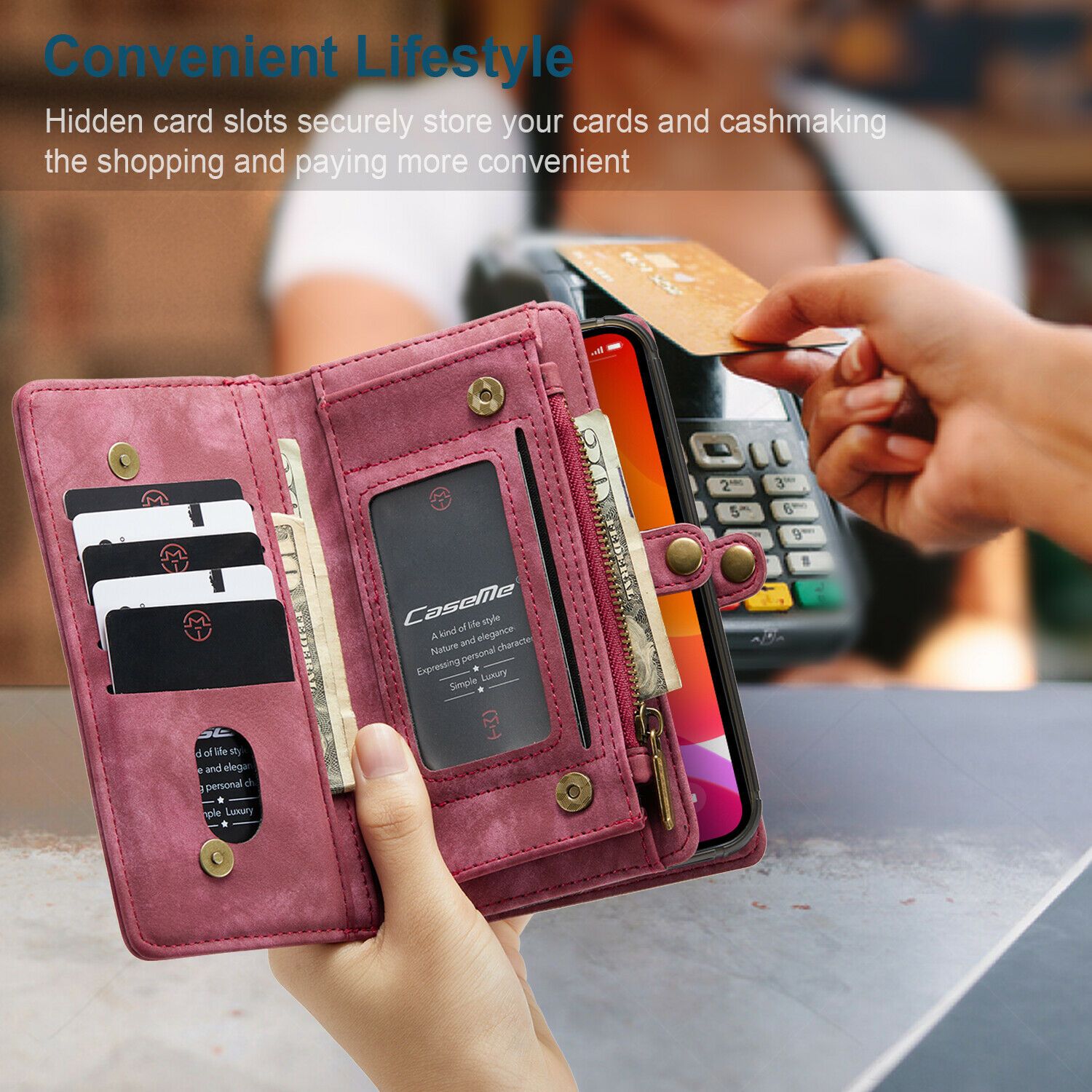 Magnetic Zipper Leather Wallet Case For iPhone - carolay.co