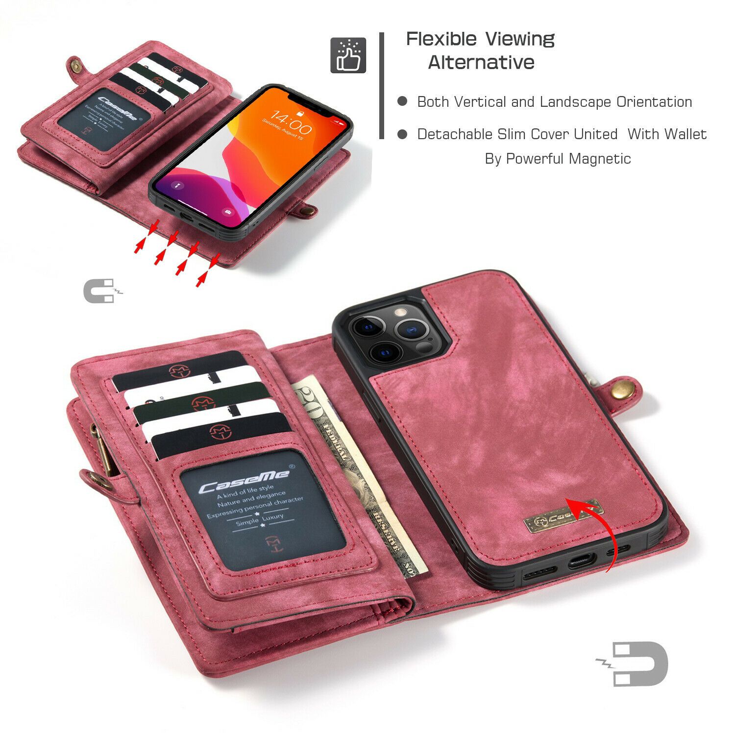 Magnetic Zipper Leather Wallet Case For iPhone - carolay.co