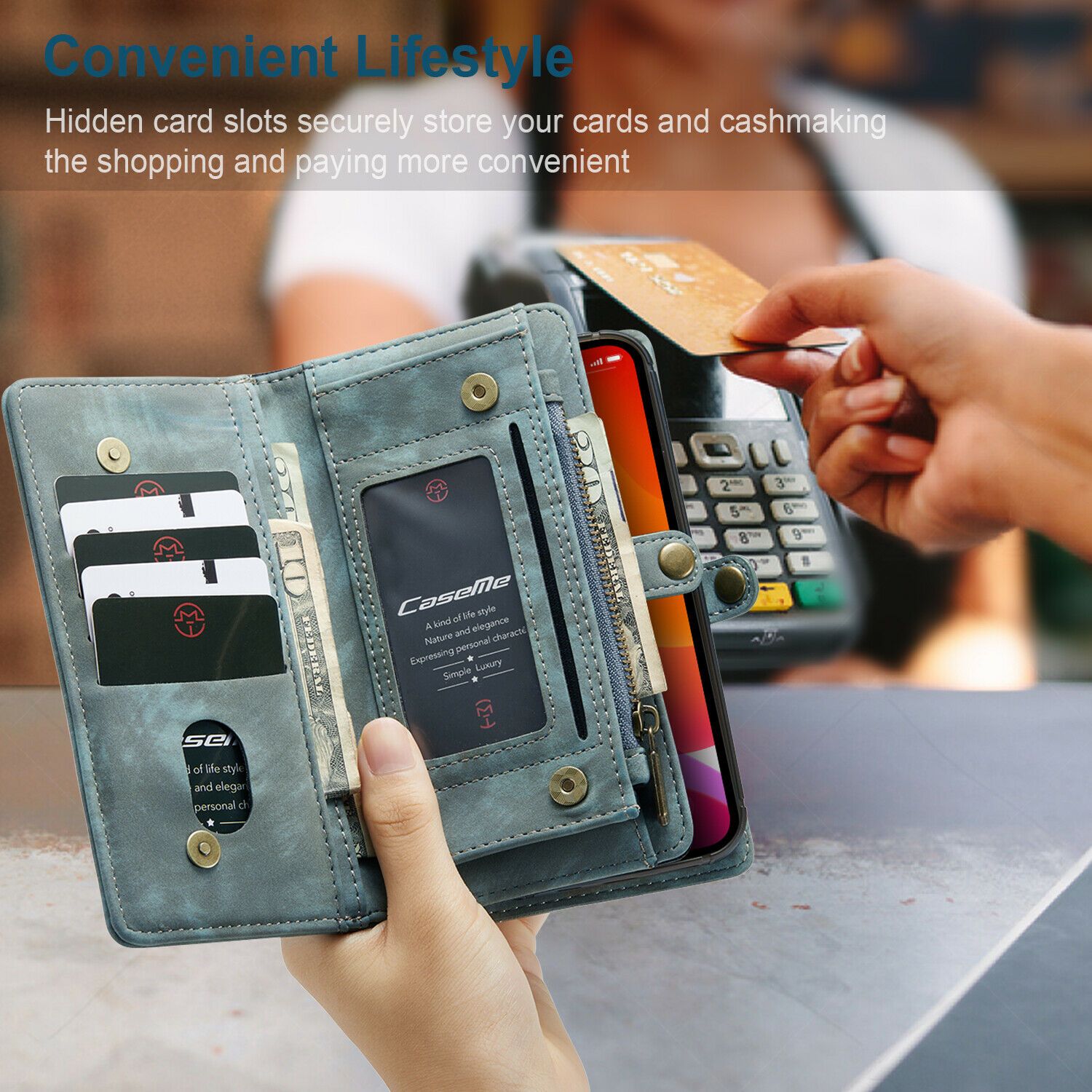 Magnetic Zipper Leather Wallet Case For iPhone - carolay.co