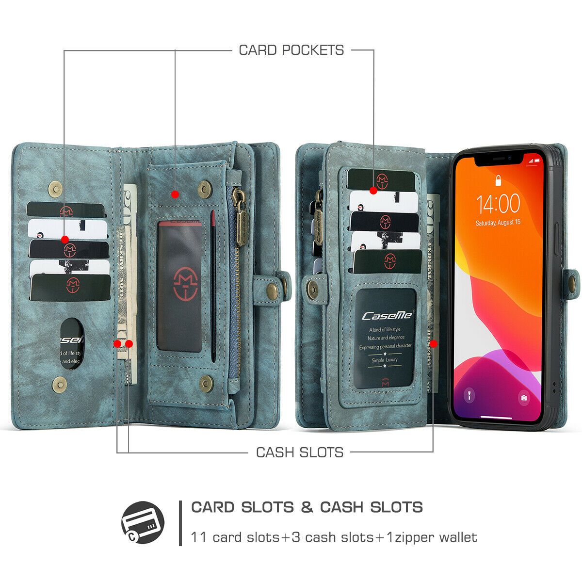Magnetic Zipper Leather Wallet Case For iPhone - carolay.co