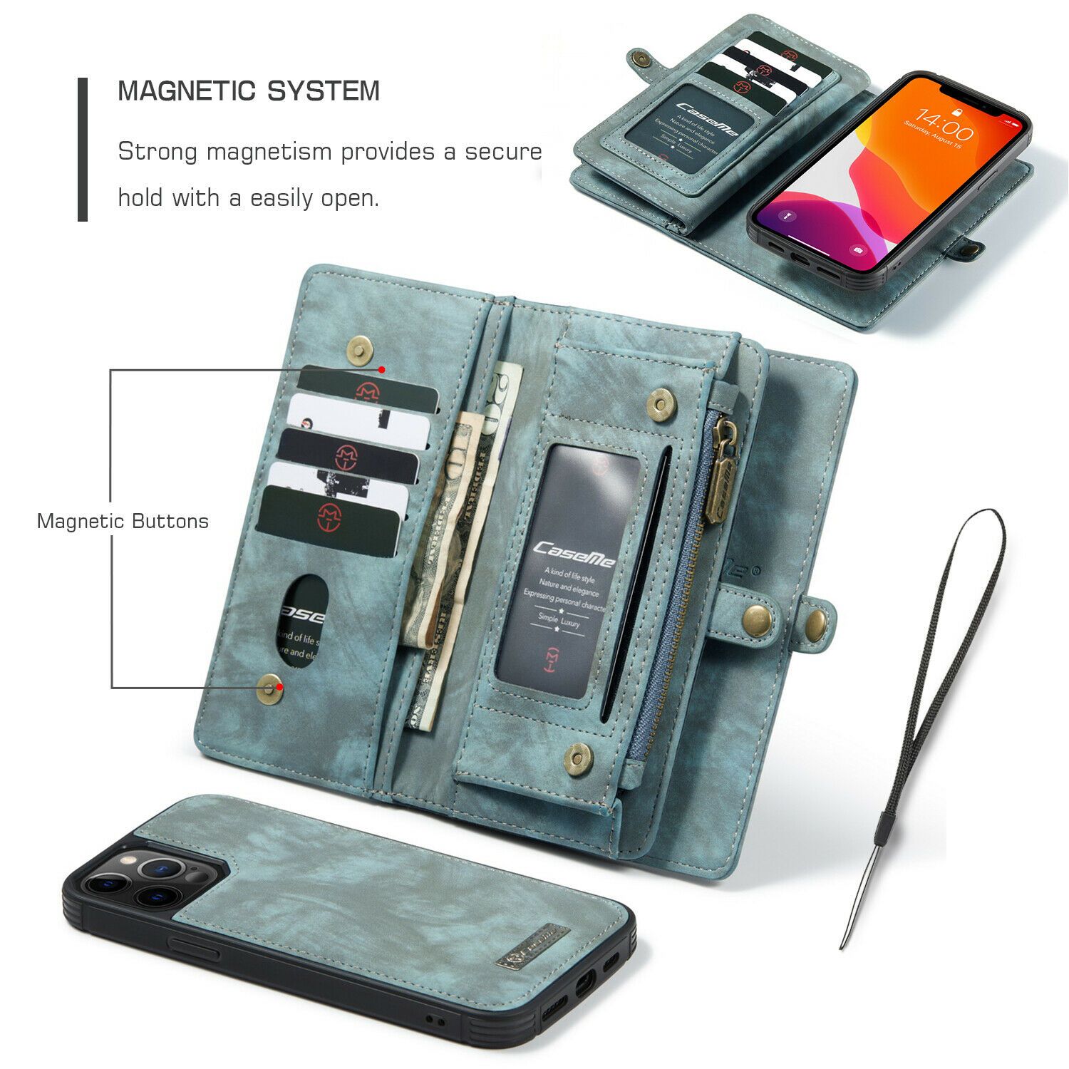 Magnetic Zipper Leather Wallet Case For iPhone - carolay.co