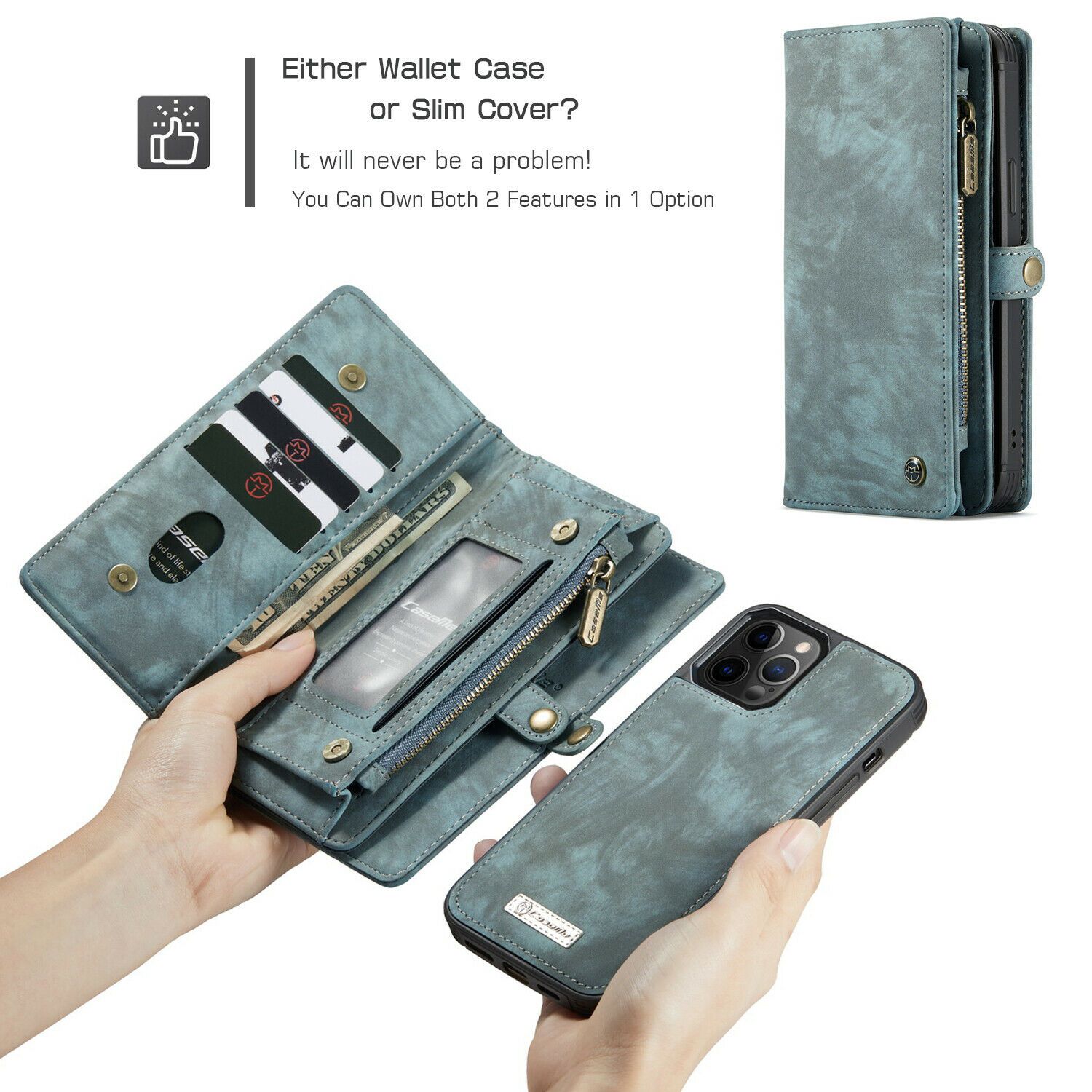 Magnetic Zipper Leather Wallet Case For iPhone - carolay.co