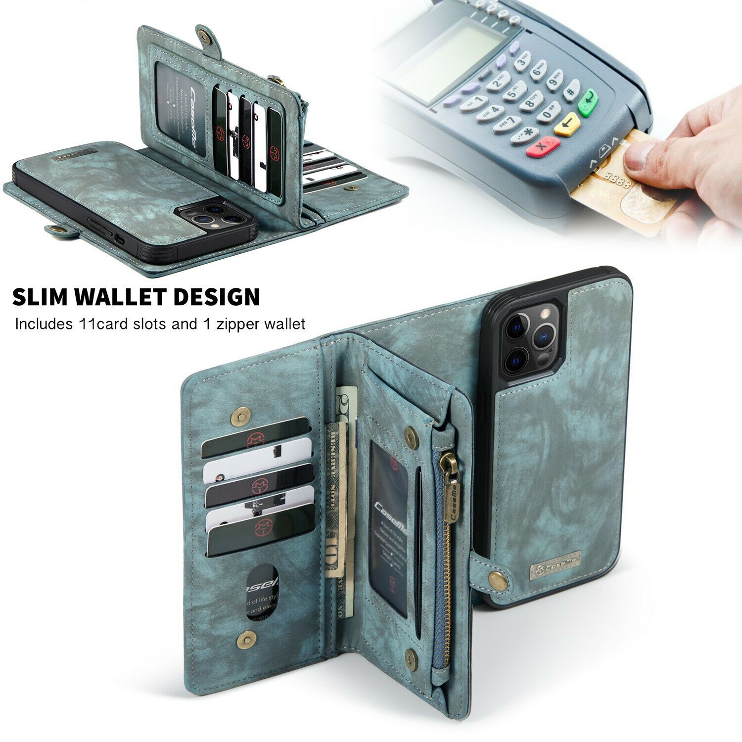 Magnetic Zipper Leather Wallet Case For iPhone - carolay.co