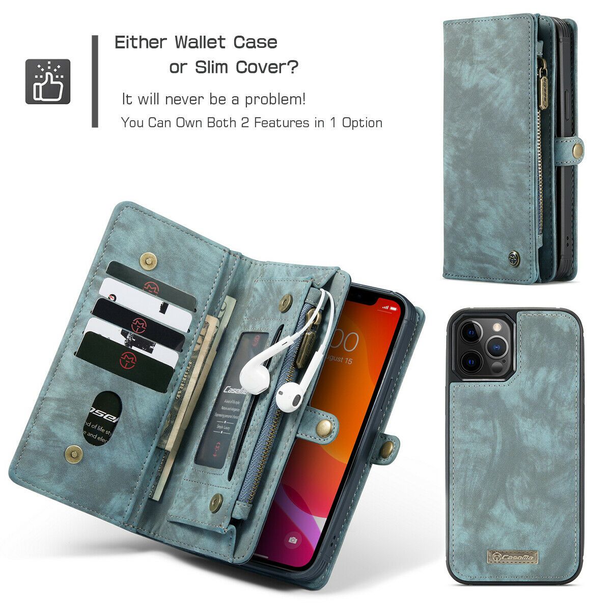 Magnetic Zipper Leather Wallet Case For iPhone - carolay.co