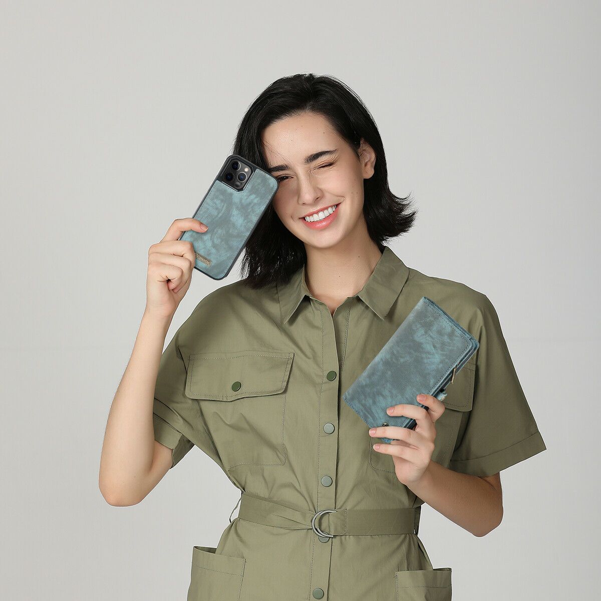 Magnetic Zipper Leather Wallet Case For iPhone - carolay.co