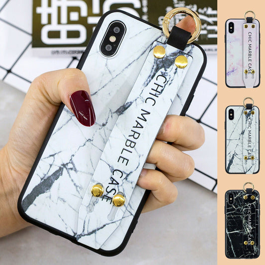 Marble Pattern Leather Wrist Band Stand Cover For iPhone - carolay.co