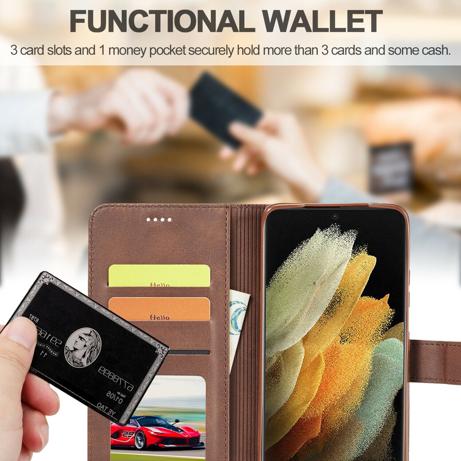Men's Leather Magnetic Wallet Case for Samsung Galaxy S21 - carolay.co