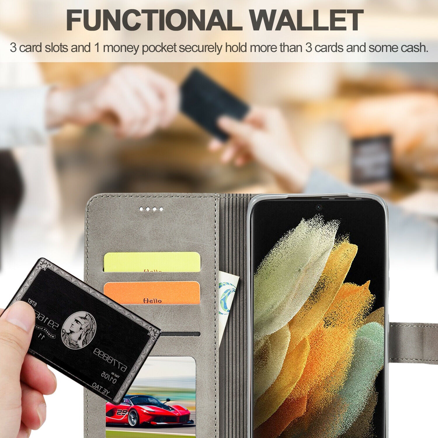 Men's Leather Magnetic Wallet Case for Samsung Galaxy S21 - carolay.co
