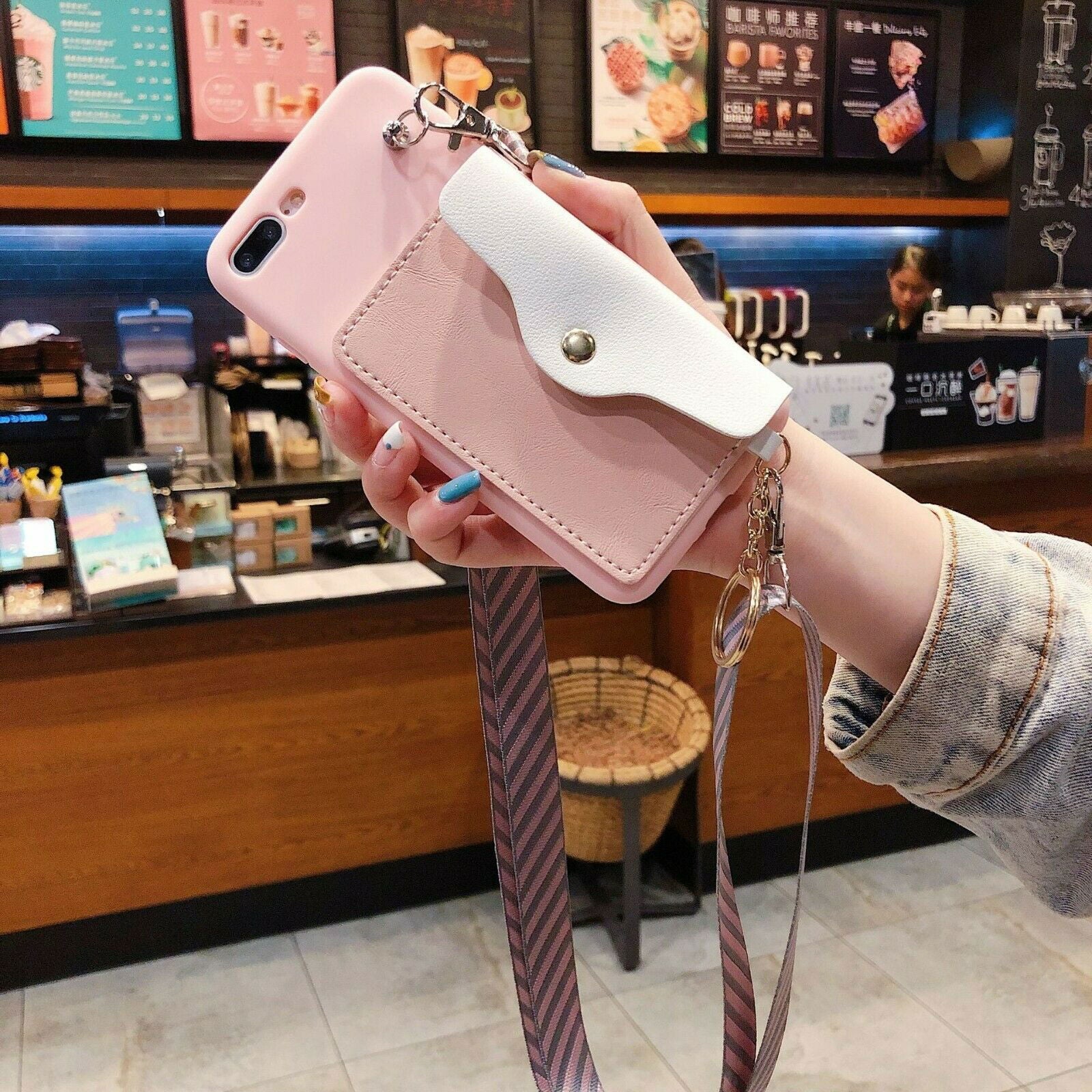 Stylish Wallet Cards Holder Bracket Lanyard Silicone Case For iPhone - carolay.co