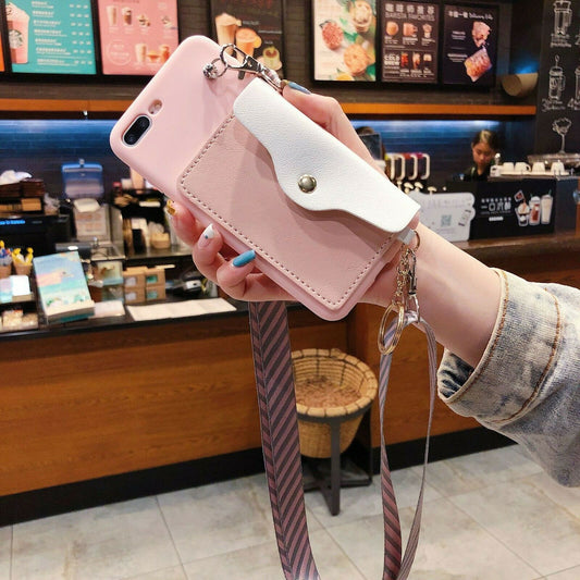 Stylish Wallet Cards Holder Bracket Lanyard Silicone Case For iPhone - carolay.co