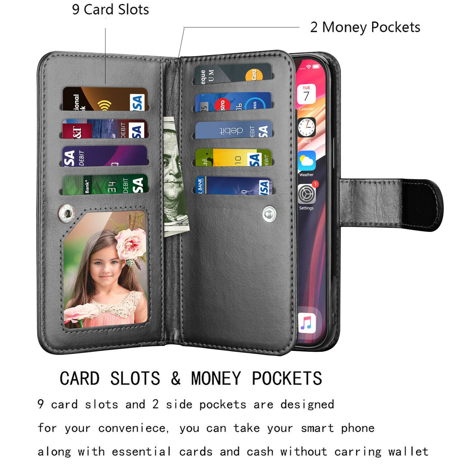 Wallet Case Flip Leather Card Stand Cover For iPhone - carolay.co