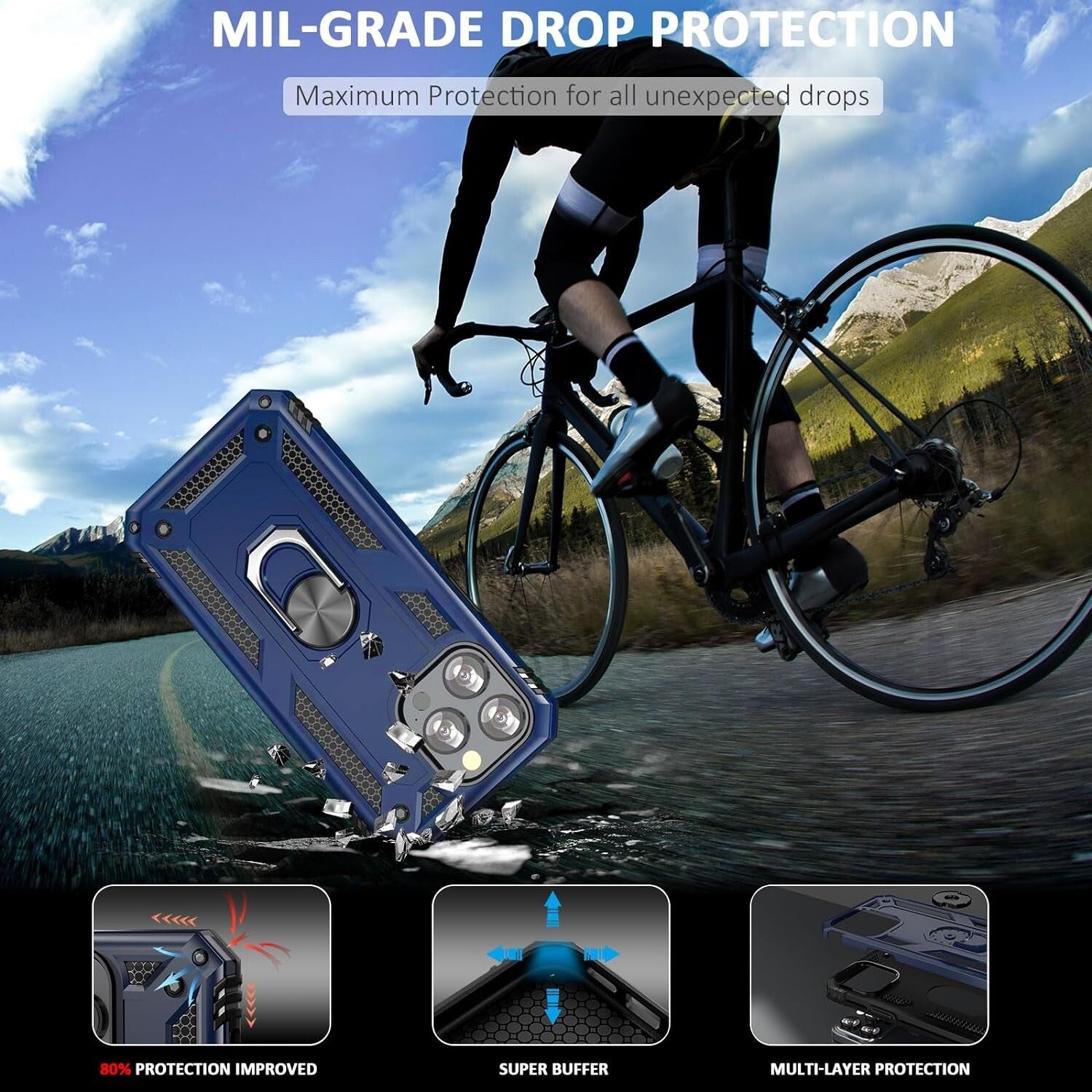 For iPhone 13 Case/13 Pro Max/13 Mini Phone Cover Shockproof + Tempered Glass