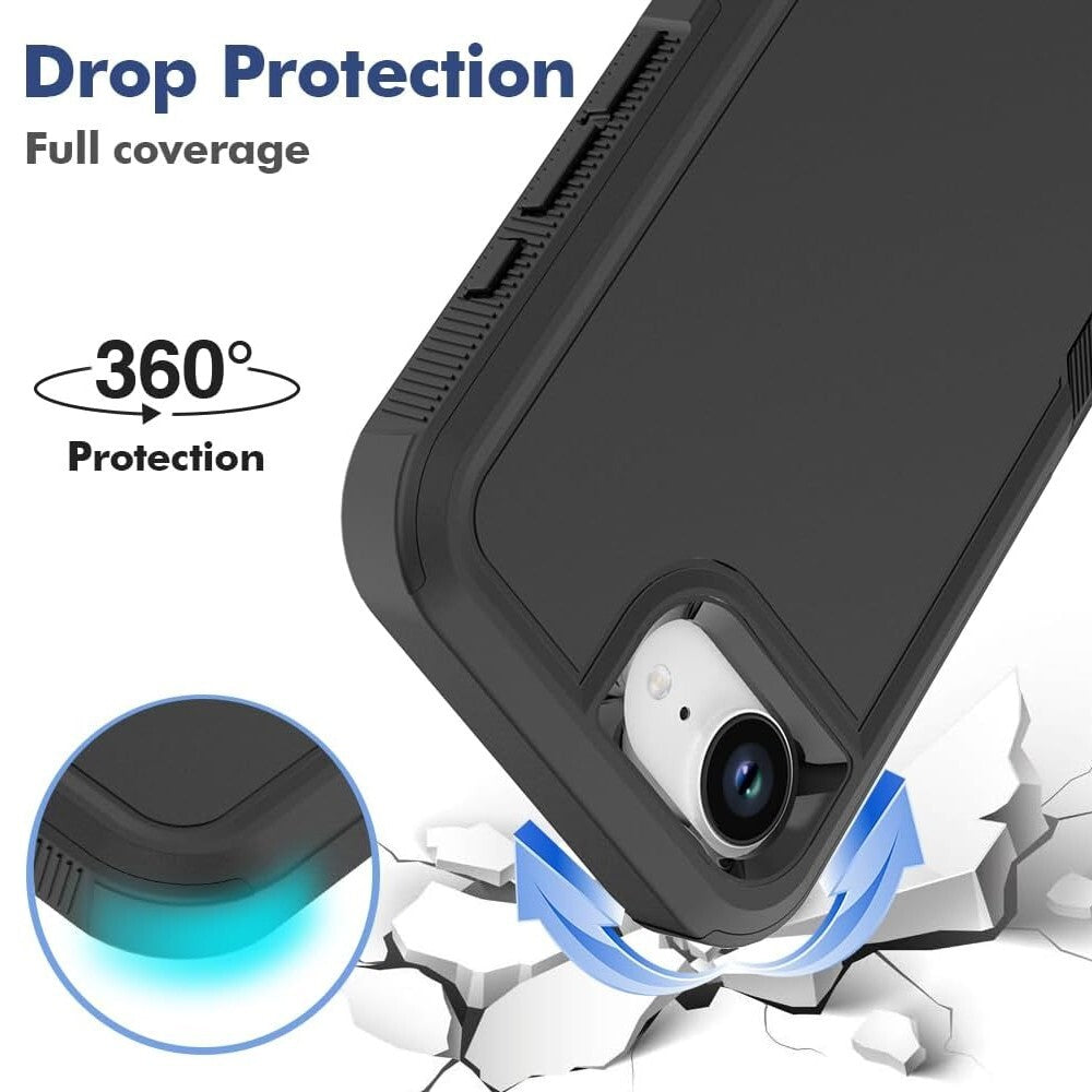 Apple iPhone 16e Heavy Duty Rugged Case - Dual Layer Shockproof Cover with Tempered Glass Protector