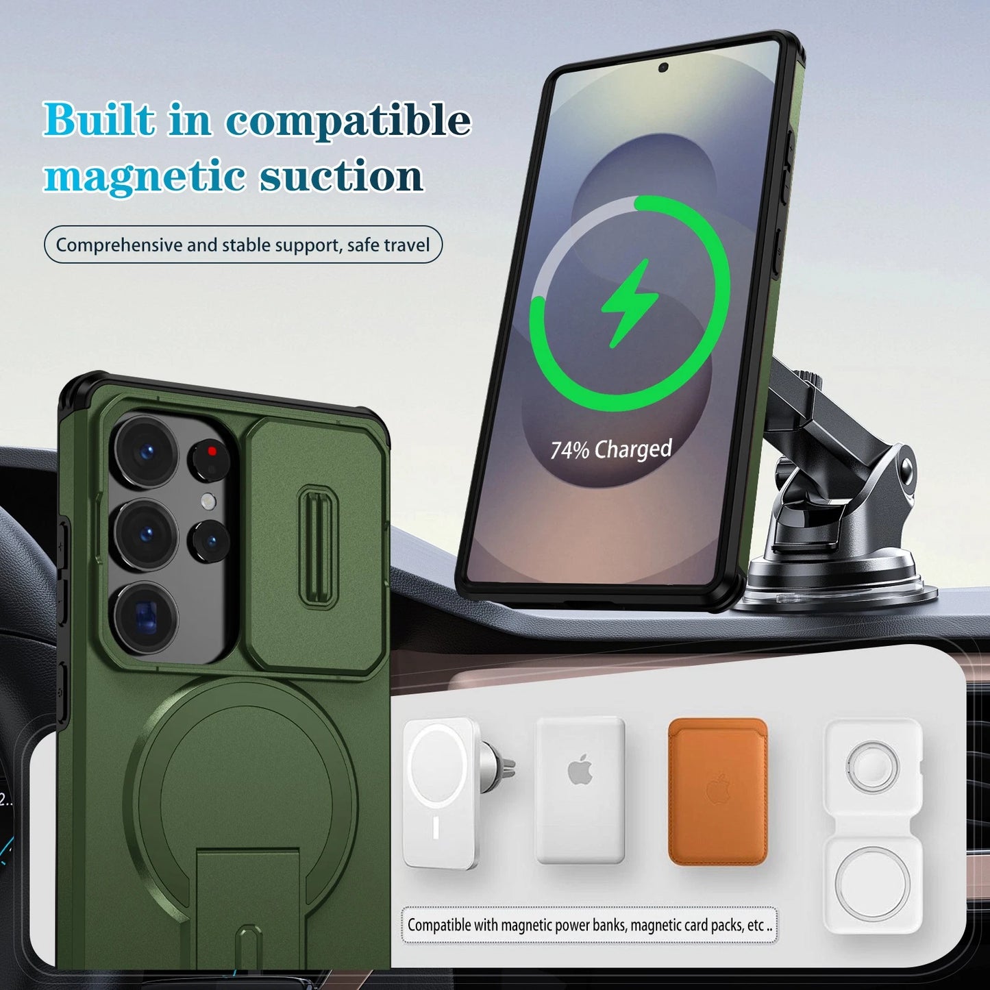 For Samsung Galaxy S25FE S24 S25 Ultra Shockproof Mag Safe Stand Slide Lens Case