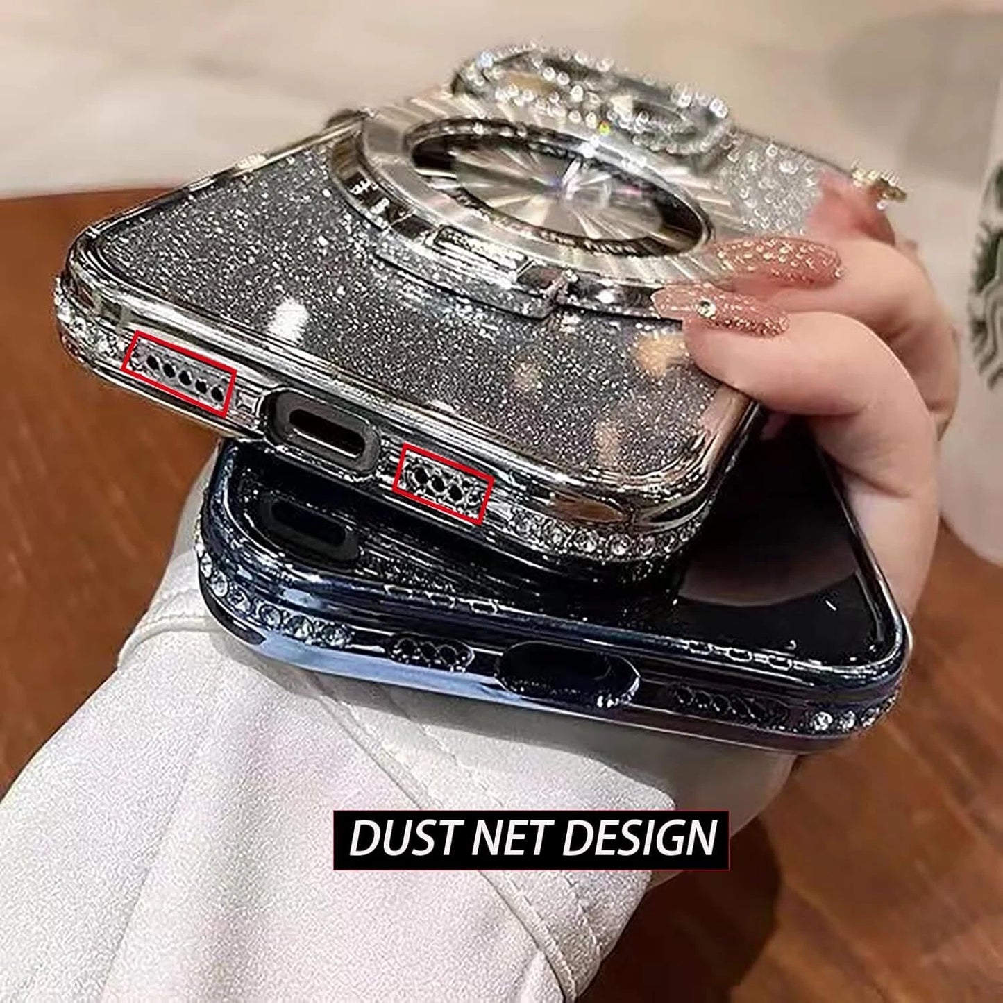 For iPhone 17 16 Pro Max 15 14 13 12 11 Glitter Bling Diamond Mag Safe Ring Case