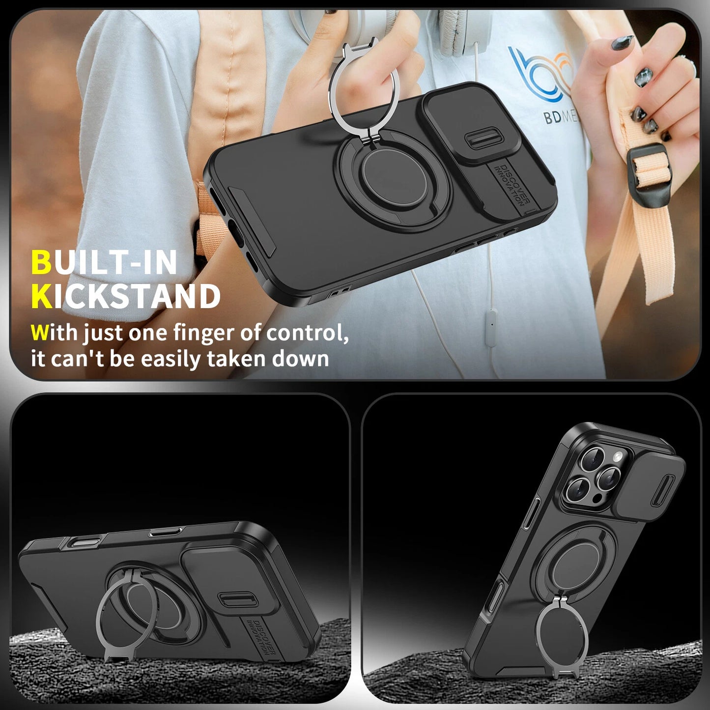 For iPhone 17 16 Pro Max 15 14 13 12 11 Rugged Magnetic Case w Ring Camera Cover