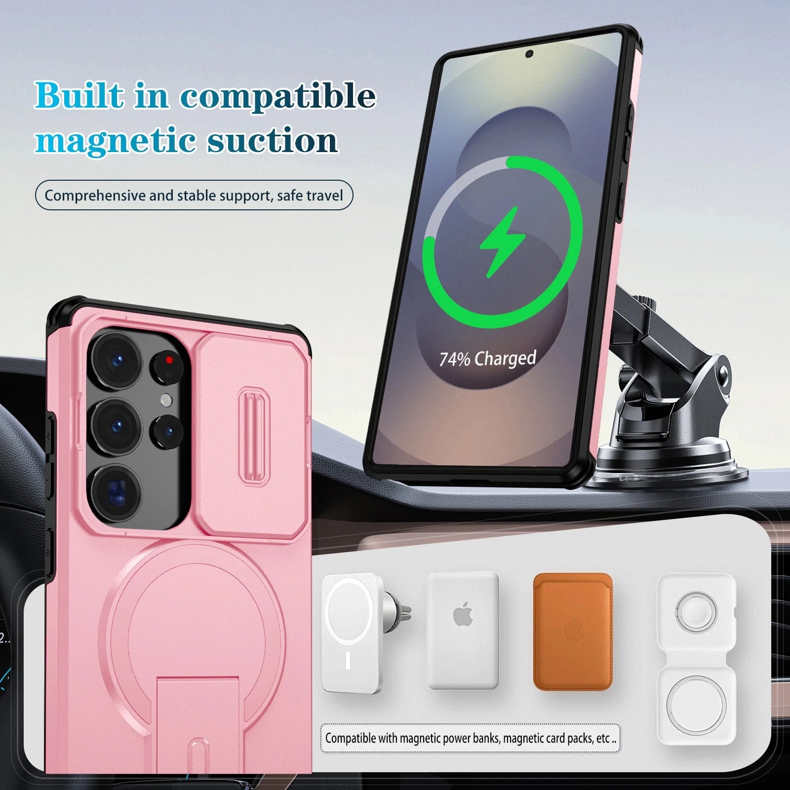 For Samsung Galaxy S25FE S24 S25 Ultra Shockproof Mag Safe Stand Slide Lens Case