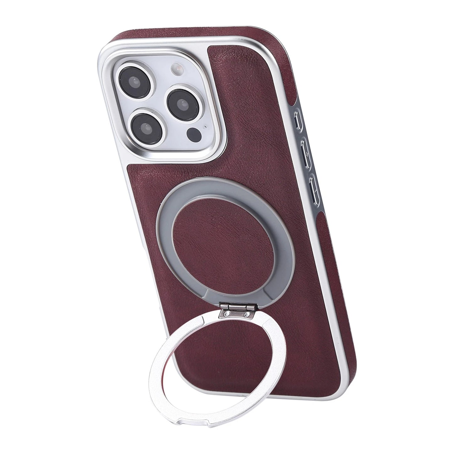 For iPhone 17 Pro Max 16 15 14 13 Shockproof PU Leather Magnetic Ring Stand Case