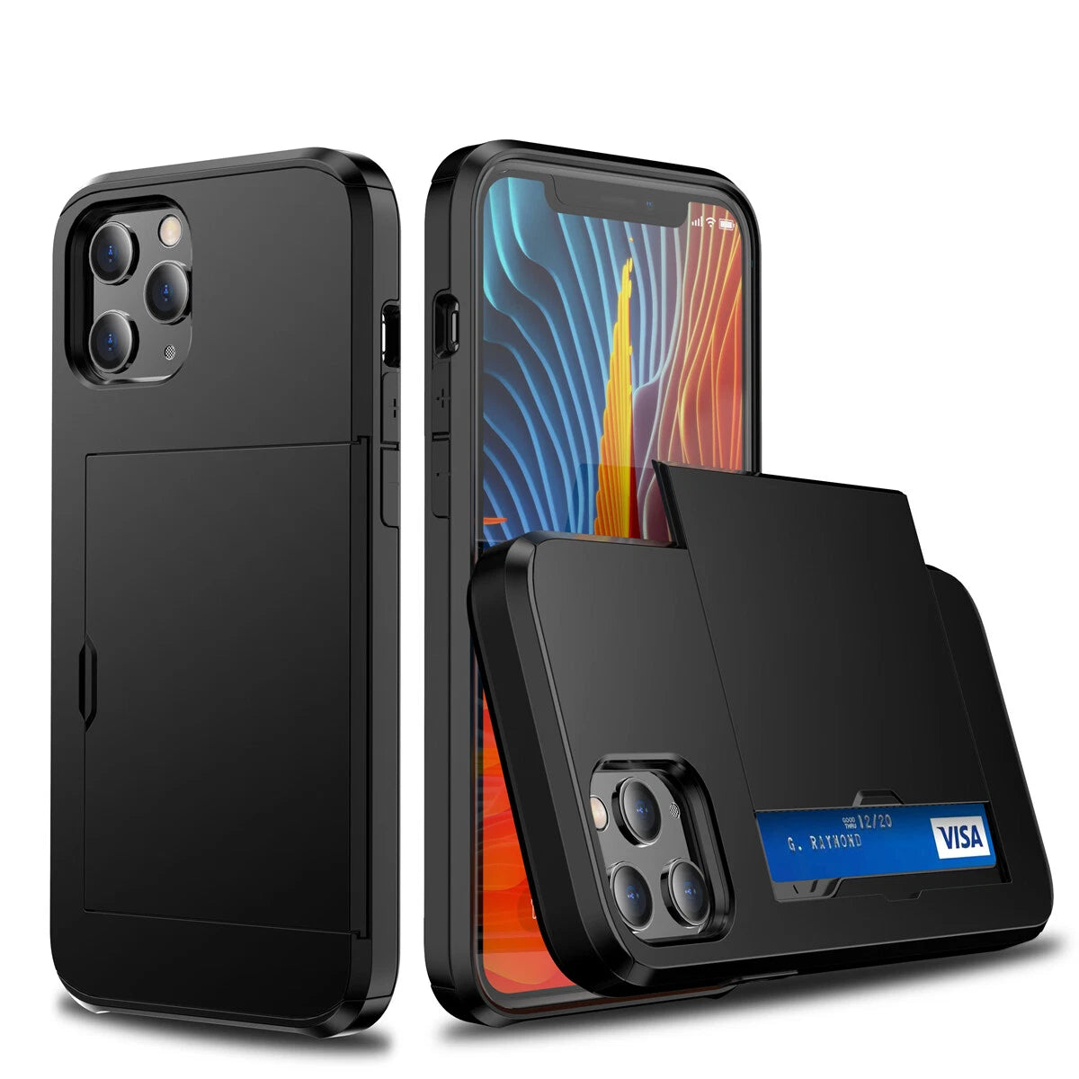 Slide Wallet Case Card Holder For iPhone 14 13 12 11 15 Pro Max X 7 8 Slim Cover