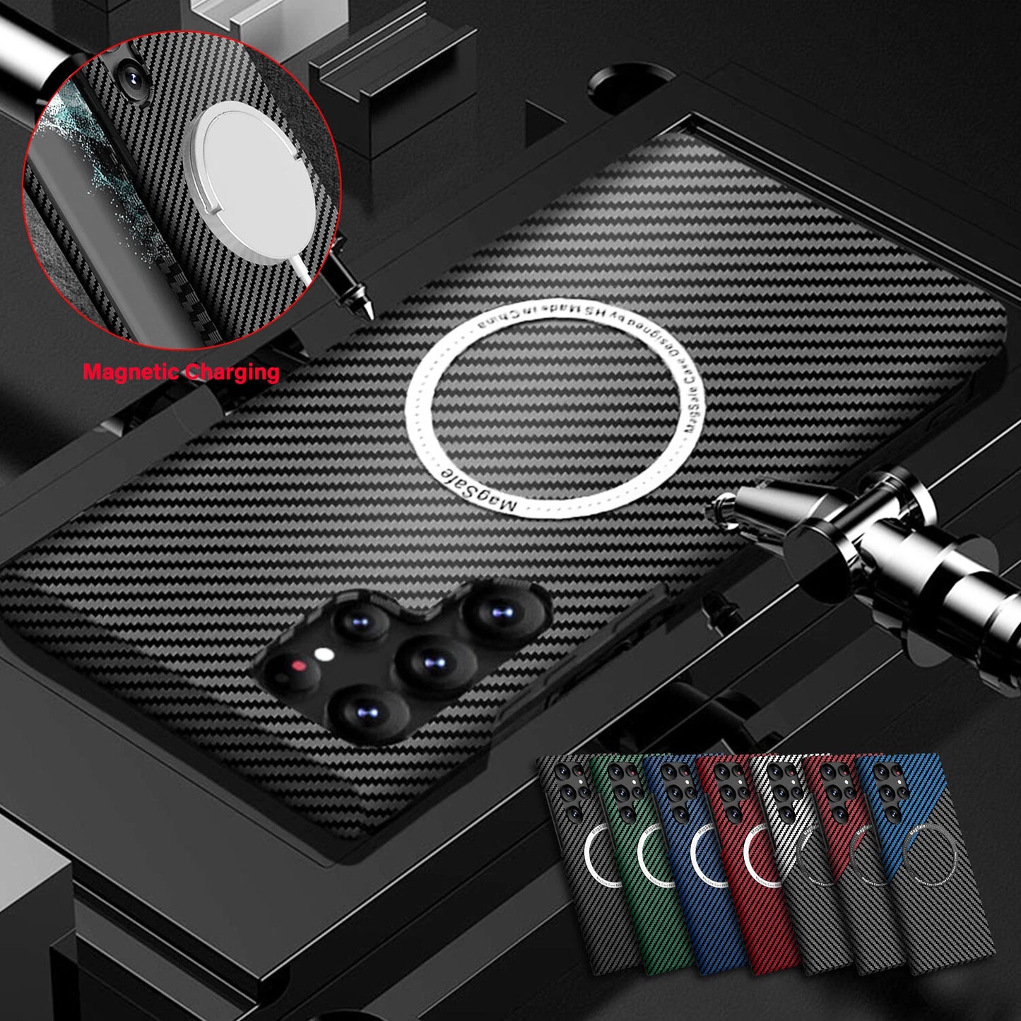 For Samsung Galaxy S25 Ultra S24 S23S22 MagSafe Case Magnetic Carbon Fiber Cover