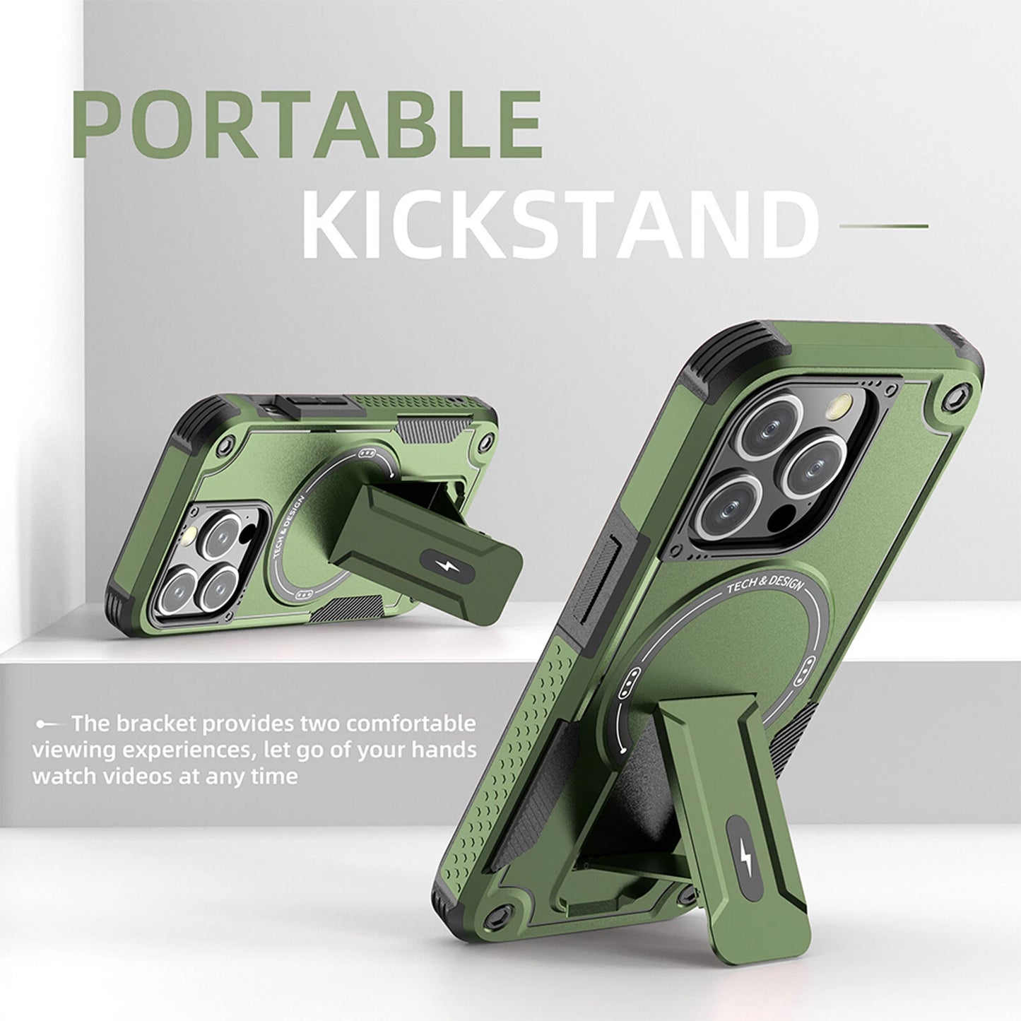 For iPhone 17 16 Pro Max 15 14 13 12 11 Heavy Duty Rugged Magnetic Case + Stand