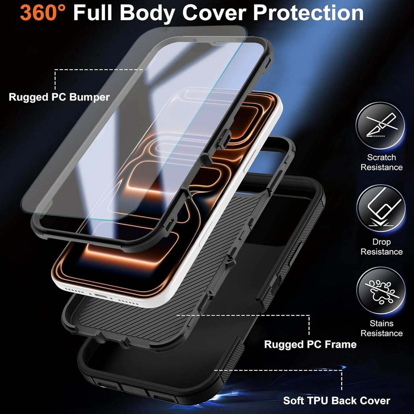 For iPhone 17 Pro Max Case /17 Pro/16 Phone Cover Fit OtterBox + Tempered Glass