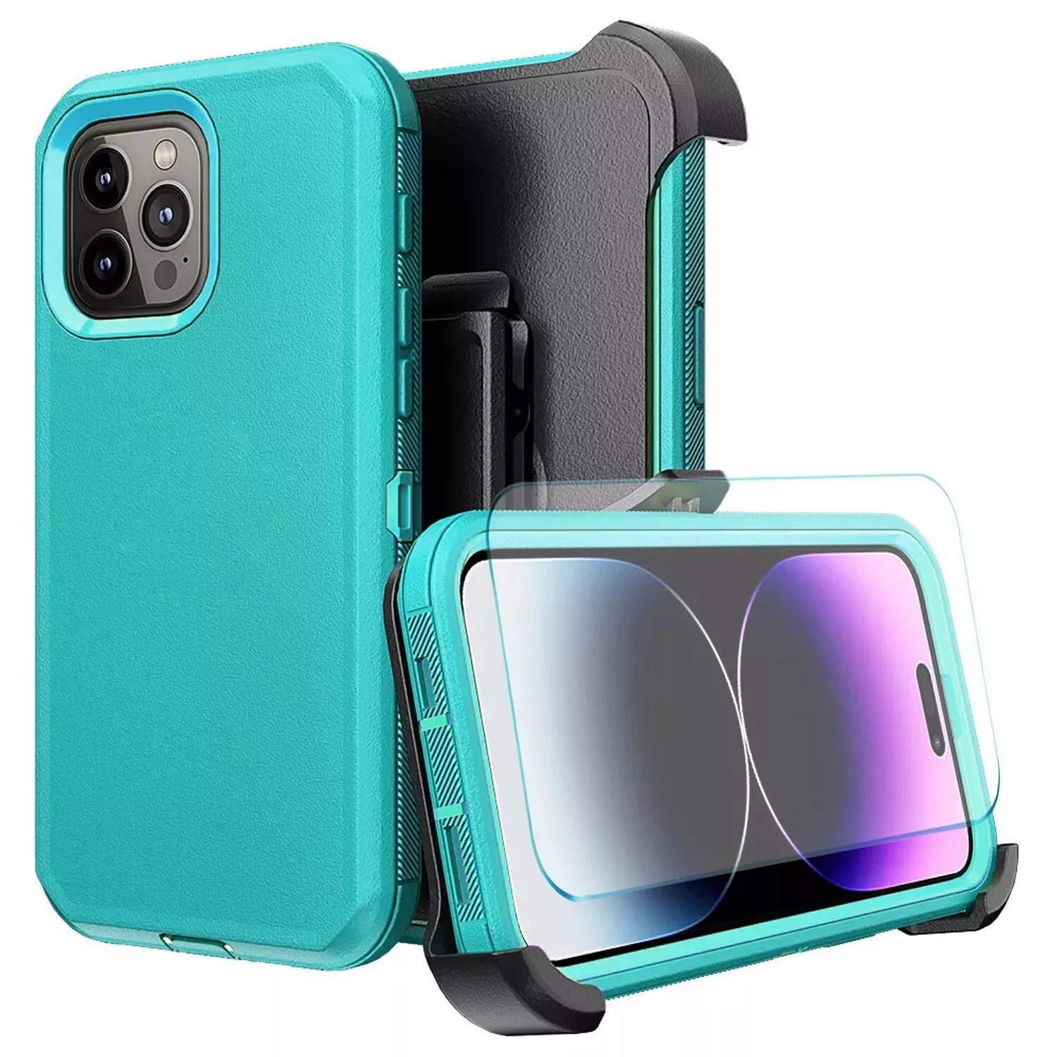 For iPhone 16 Pro Max Case 15 14 13 Phone Cover Shockproof Holster Screen Glass